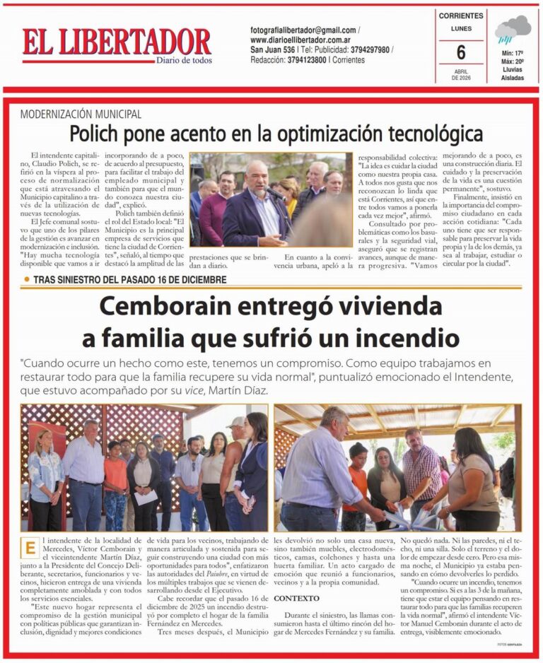 Ediciones de diarios correntinos del 6 de abril de 2026 mostrando sus tapas