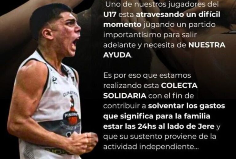 Ilustración simbólica de una canasta de básquet y manos en apoyo solidario.