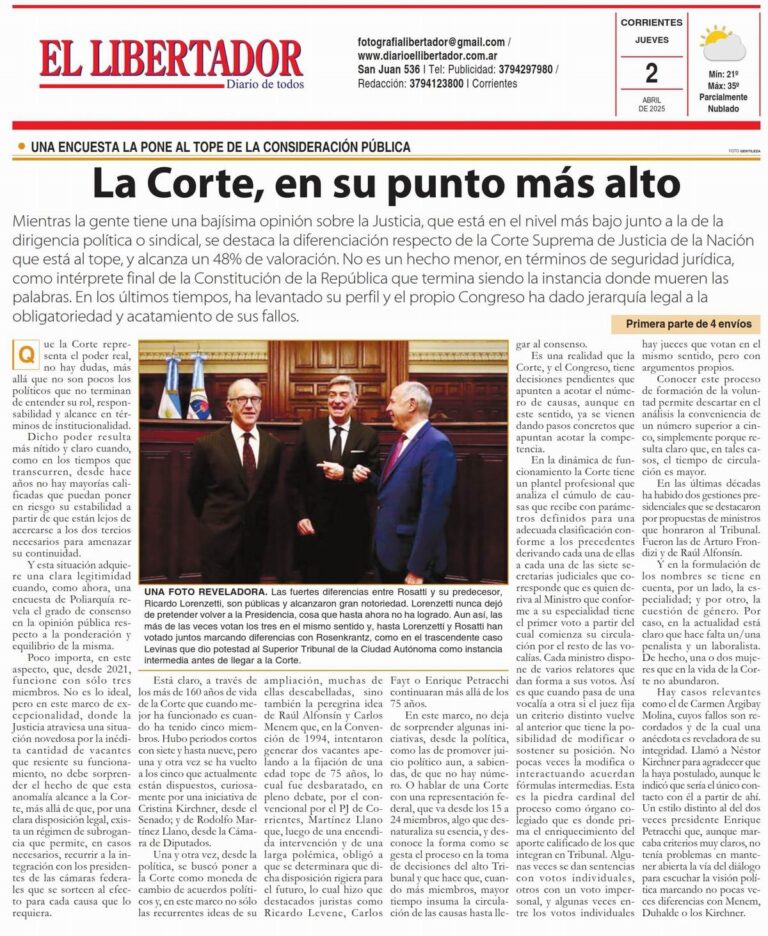 Portada del Diario El Libertador de Corrientes, edición del 2 de abril de 2026