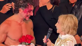 Mirtha Legrand y Nicolás Vázquez en el encuentro tras la obra Rocky en el Teatro Lola Membrives