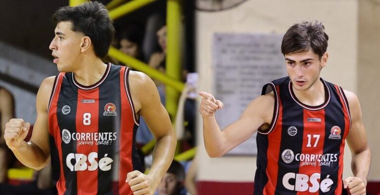 Los jugadores Mateo Rearte y Gerónimo Ramallo en acción con la camiseta de San Martín de Corrientes.