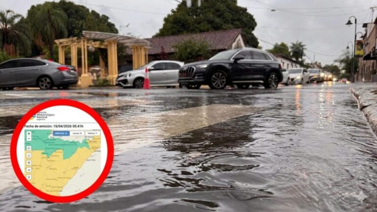 Mapa del pronóstico del tiempo mostrando las zonas bajo alerta amarilla en la provincia de Corrientes