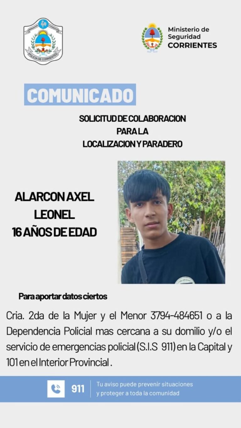 Fotografía de Axel Leonel Alarcón, adolescente desaparecido en Corrientes