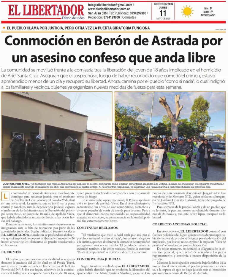 Portadas del diario El Libertador de Corrientes del 11 de mayo de 2026
