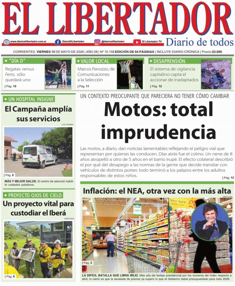 Tapa y contratapa del diario La Gaceta Correntina del 15 de mayo de 2026
