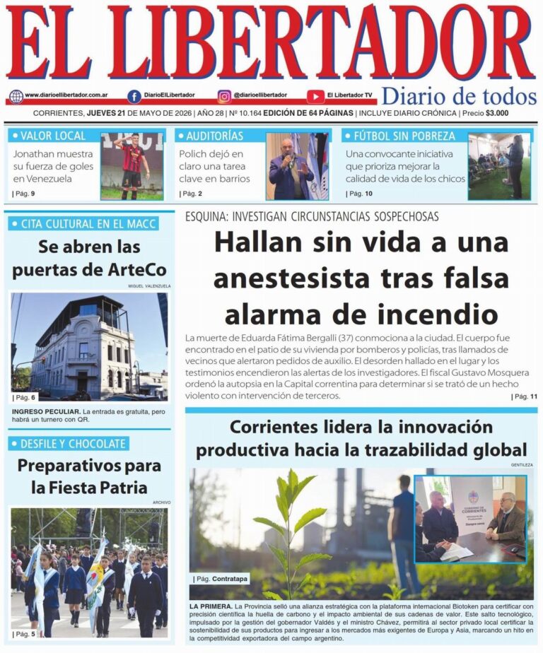 Tapa y contratapa del diario La Gaceta Correntina del 21 de mayo de 2026