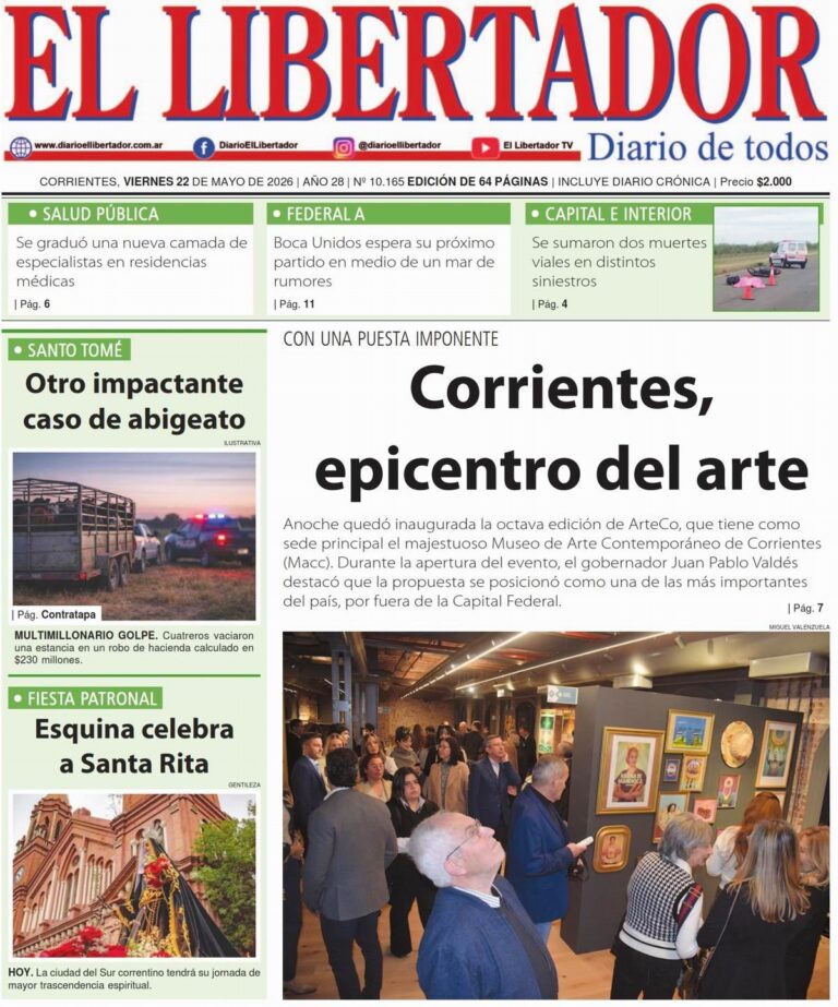 Tapa y contratapa del diario La Gaceta Correntina del 22 de mayo de 2026