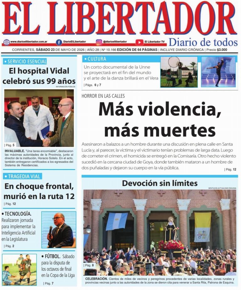 Tapa y contratapa del diario La Gaceta Correntina del 23 de mayo de 2026