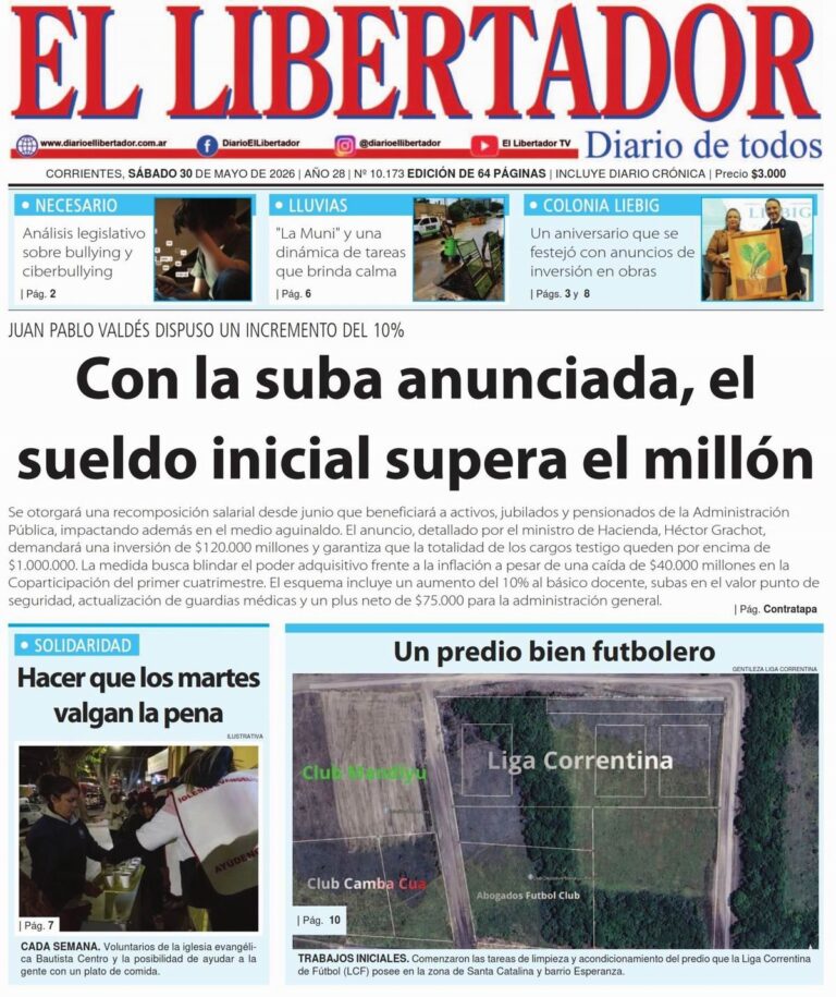 Tapa y contratapa del diario La Gaceta Correntina del 30 de mayo de 2026