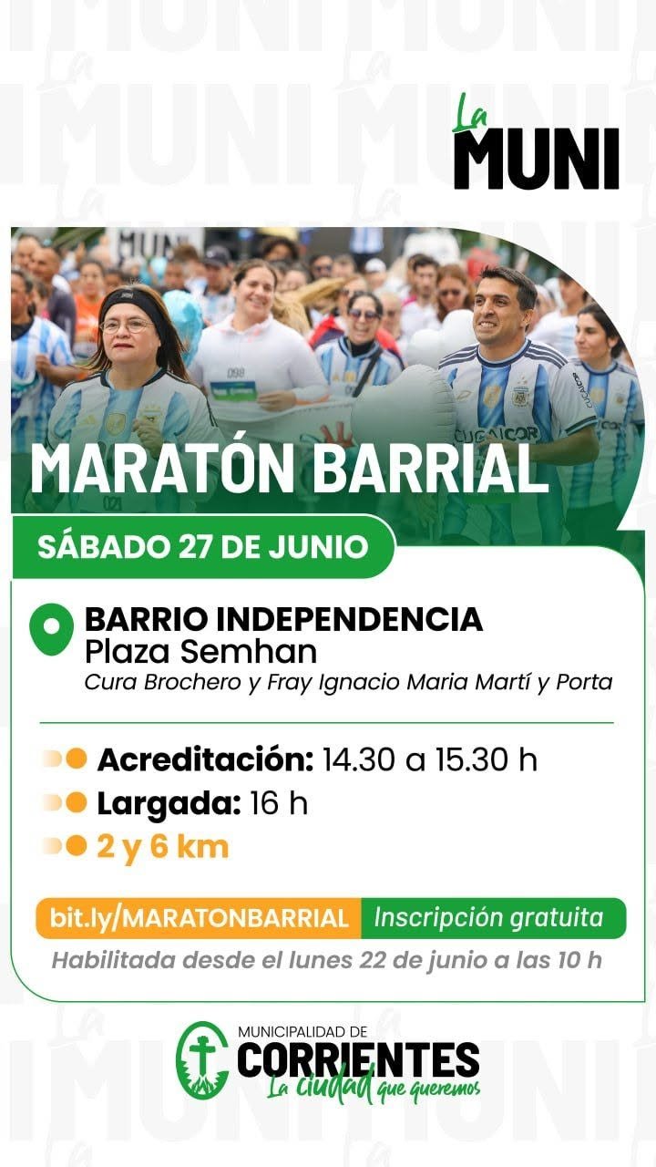 Personas corriendo en una maratón barrial en la Plaza Semhan de Corrientes