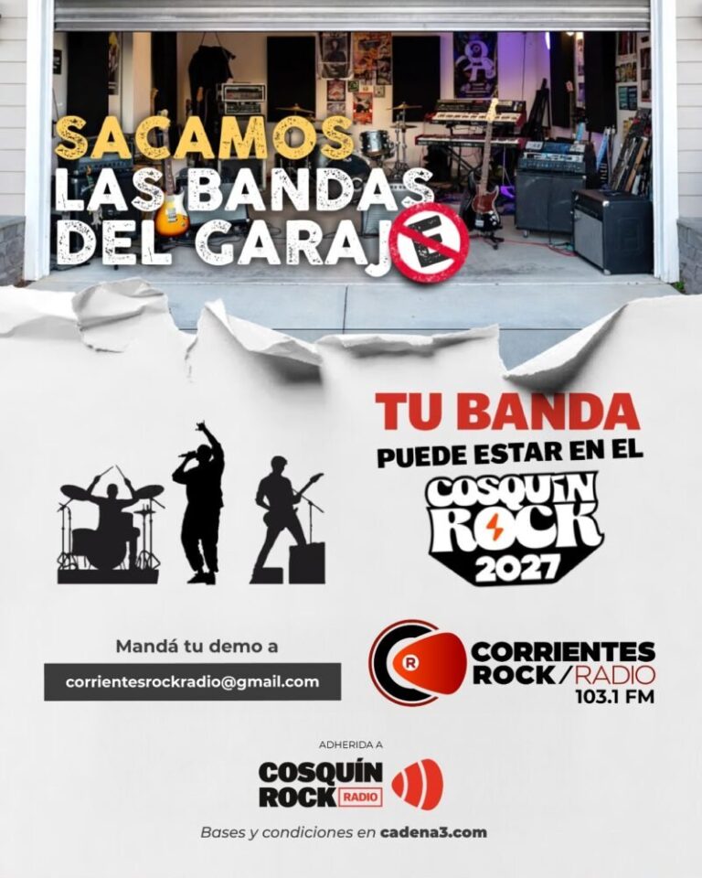 Logotipo de Cosquín Rock y Corrientes Rock Radio en convocatoria para bandas