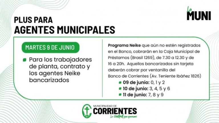 Cronograma de pago del plus municipal en Corrientes