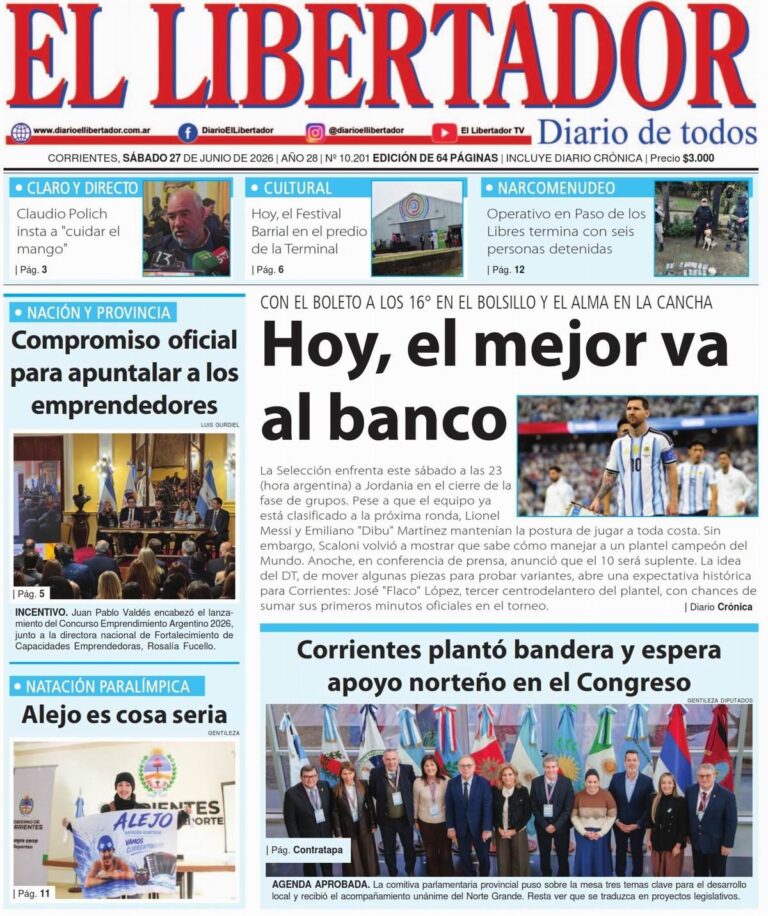 Portada y contratapa del diario La Gaceta Correntina del 27 de junio de 2026