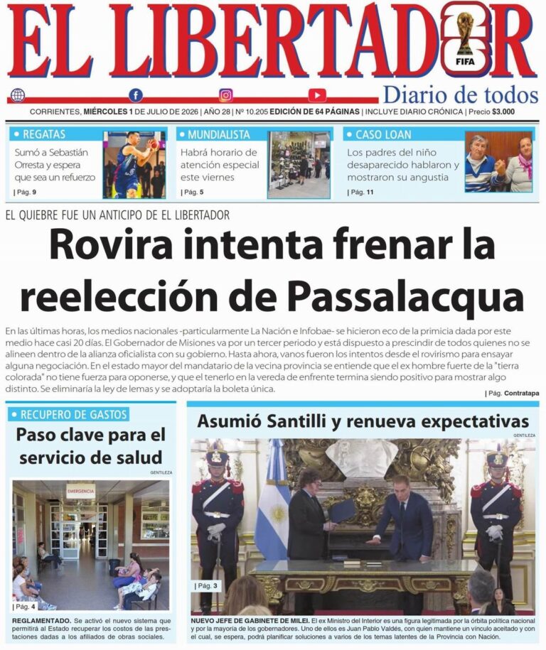 Portada del diario La Gaceta Correntina del 1 de julio de 2026
