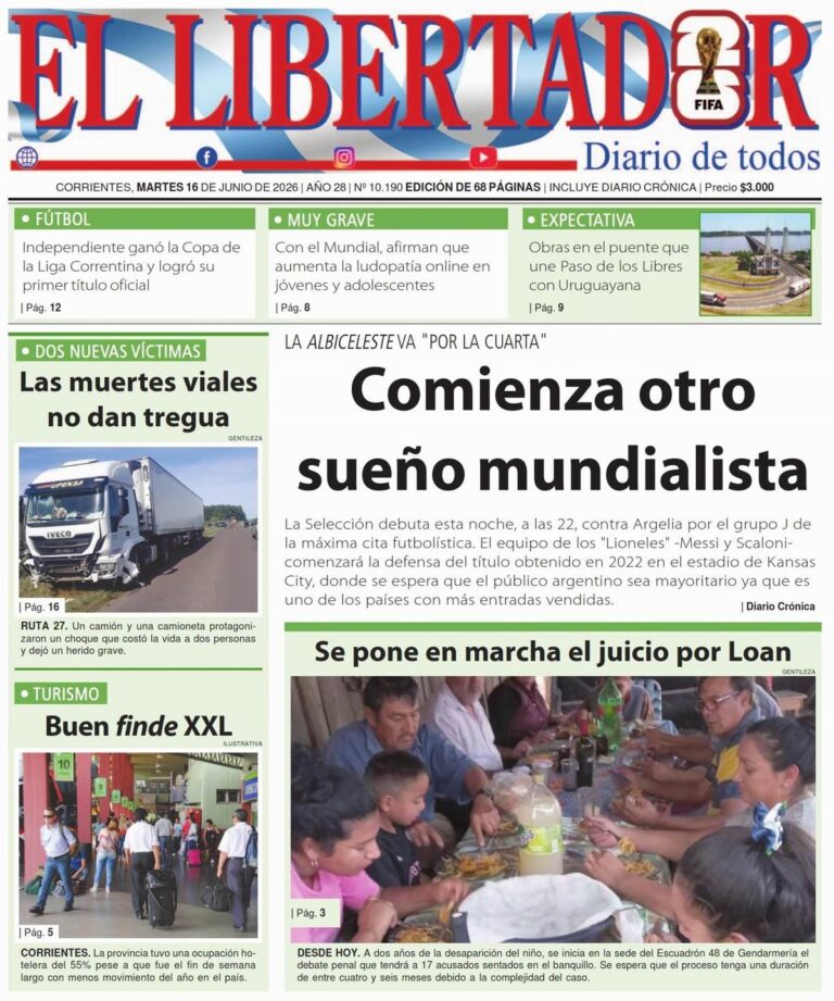 Tapa del diario La Gaceta Correntina del 16 de junio de 2026