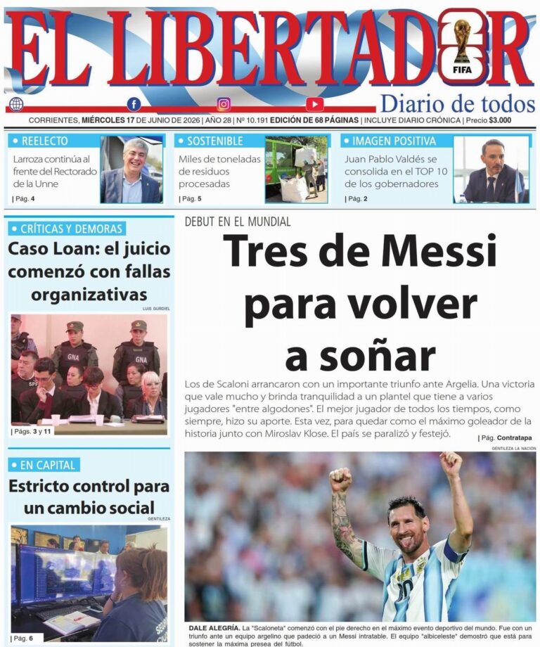 Tapa y contratapa de La Gaceta Correntina del 17 de junio de 2026