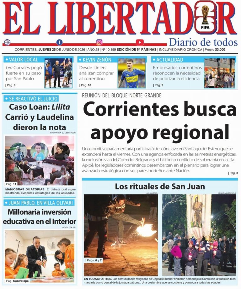 Portada y contratapa del diario La Gaceta Correntina del 25 de junio de 2026
