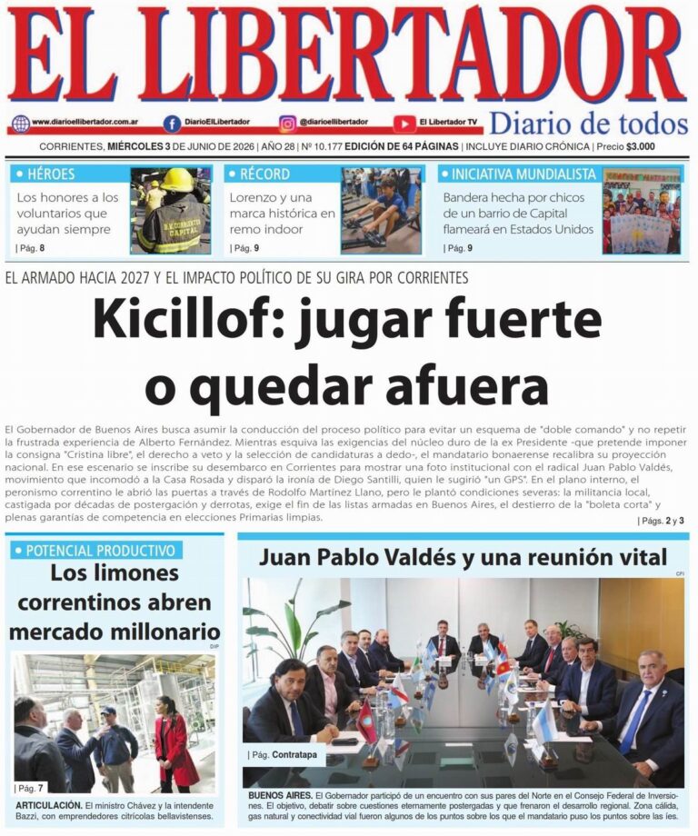 Portada del diario La Gaceta Correntina del 3 de junio de 2026
