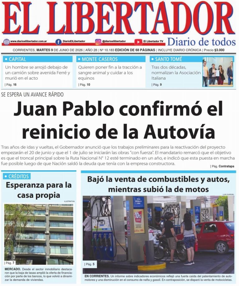 Portada del diario La Gaceta Correntina del 9 de junio de 2026