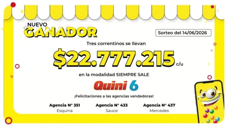 Boleto del Quini 6 con la combinación ganadora