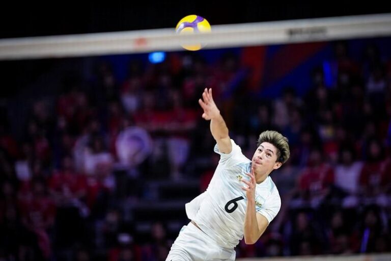 Germán Gómez durante el partido Argentina vs Japón en la VNL