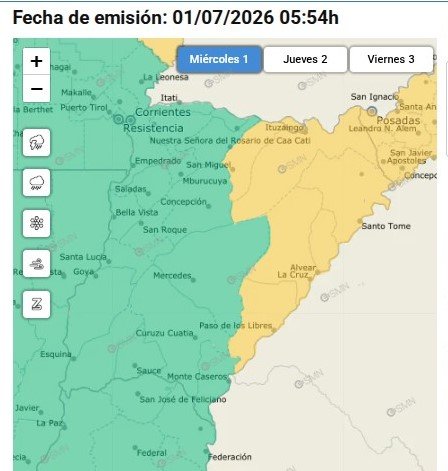 Cielo nublado sobre la ciudad de Corrientes con alerta amarilla por tormentas