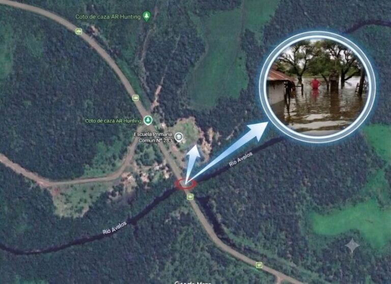 Vista de una zona rural inundada en Perugorría, Corrientes