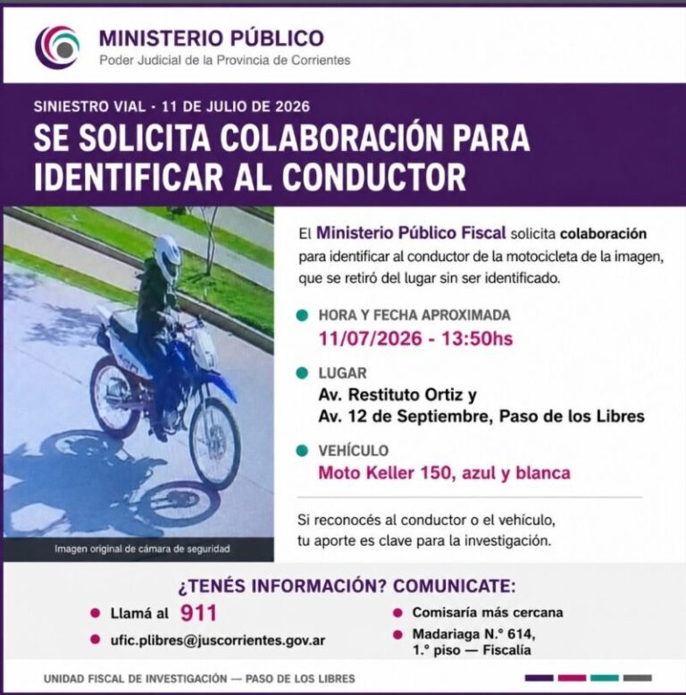 Imagen de cámara de seguridad de la motocicleta Keller 150 azul y blanca involucrada en el siniestro vial