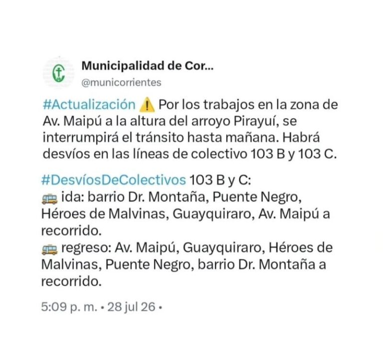 Colectivo de la línea 103 en la ciudad de Corrientes