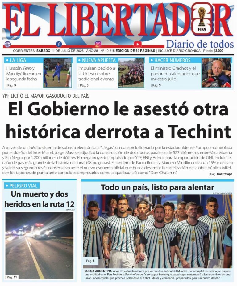 Tapa y contratapa del diario La Gaceta Correntina del 11 de julio de 2026