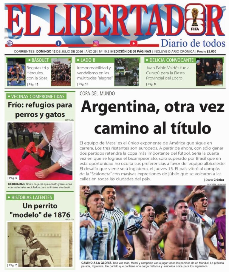 Tapa y contratapa del diario La Gaceta Correntina del 12 de julio de 2026