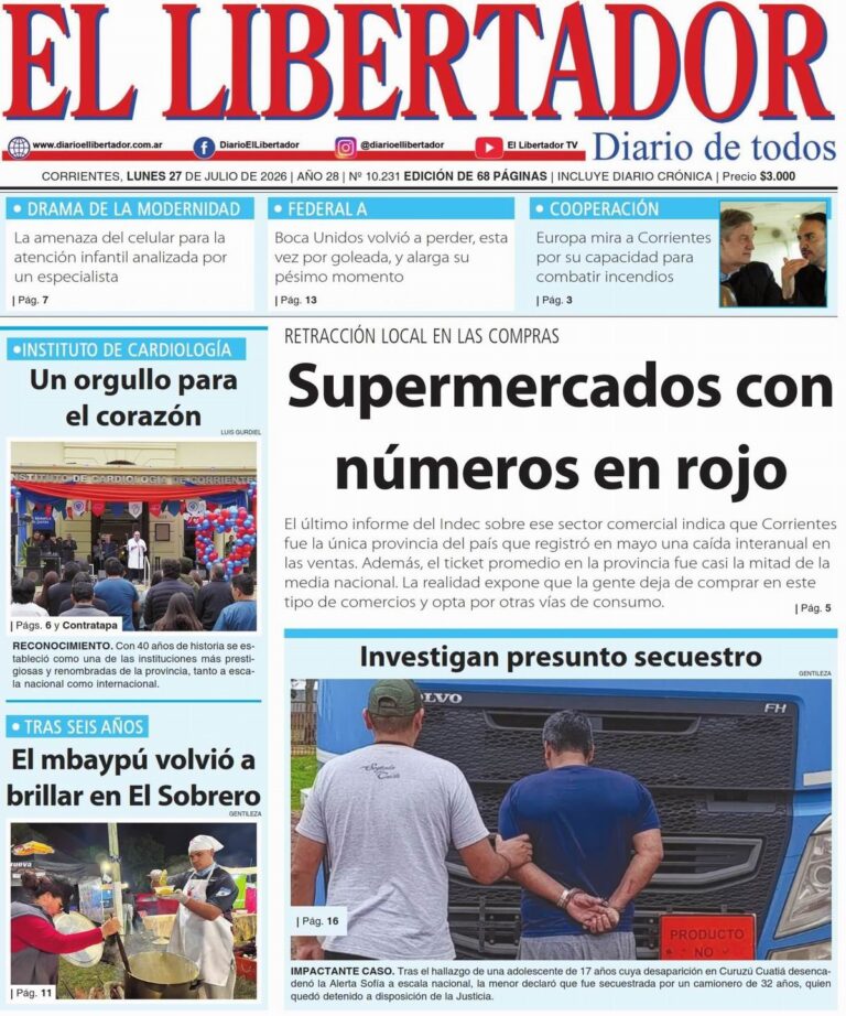 Tapa y contratapa del diario La Gaceta Correntina del 27 de julio de 2026