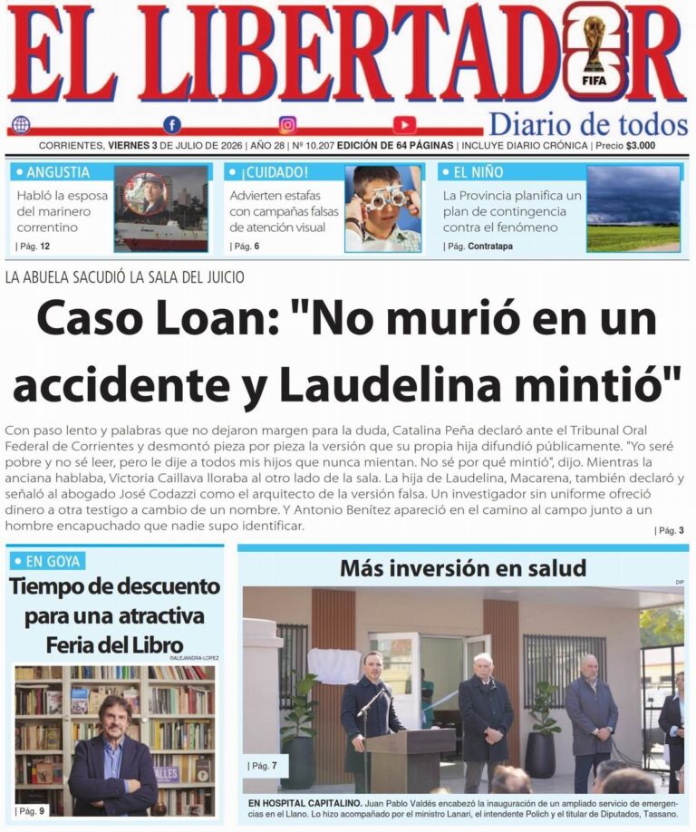 Tapa y contratapa del diario La Gaceta Correntina del 3 de julio de 2026