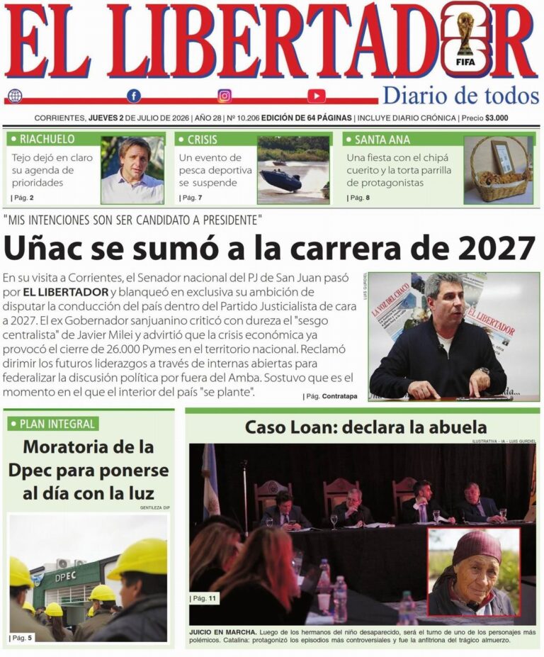 Tapa y contratapa del diario La Gaceta Correntina del 2 de julio de 2026