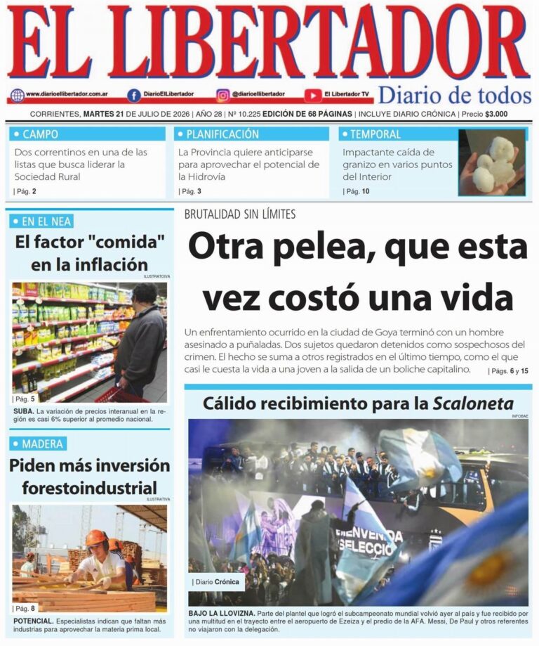 Tapa y contratapa del diario La Gaceta Correntina del 21 de julio de 2026