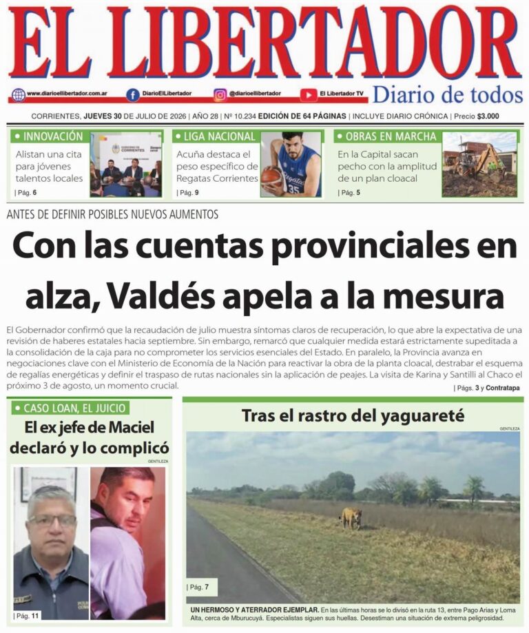 Tapa del diario La Gaceta Correntina del 30 de julio de 2026