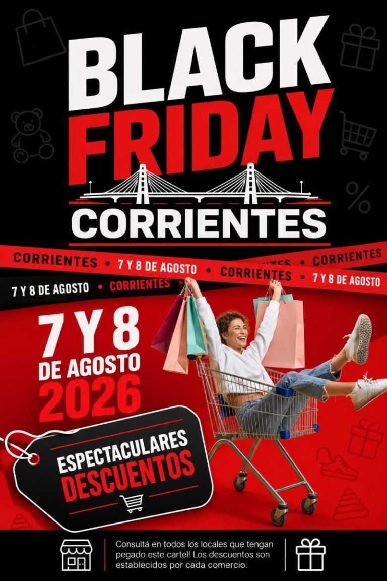 Afiche de Black Friday en vidriera de comercio en Corrientes