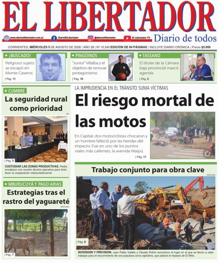 Portada y contratapa de La Gaceta Correntina del 5 de agosto de 2026