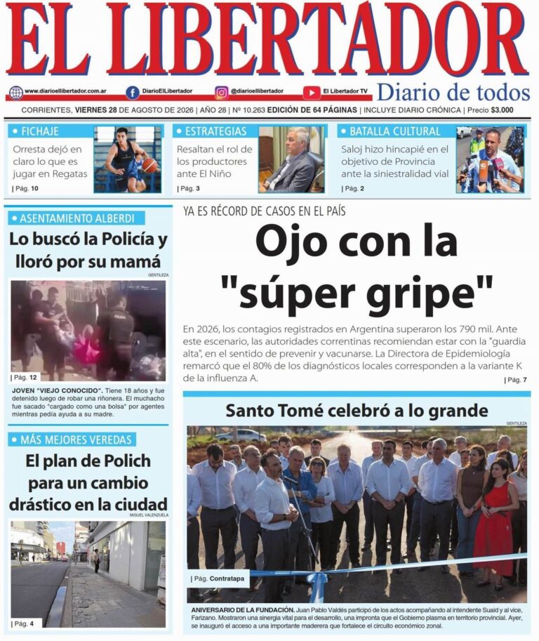Tapa y contratapa de La Gaceta Correntina del 28 de agosto de 2026