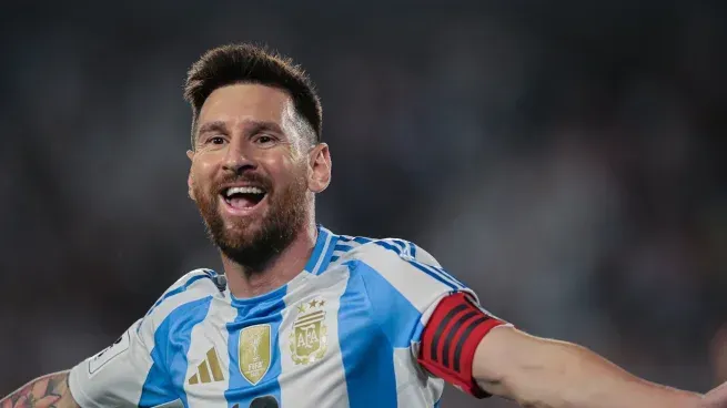 Lionel Messi celebrando un gol con la camiseta de la Selección argentina