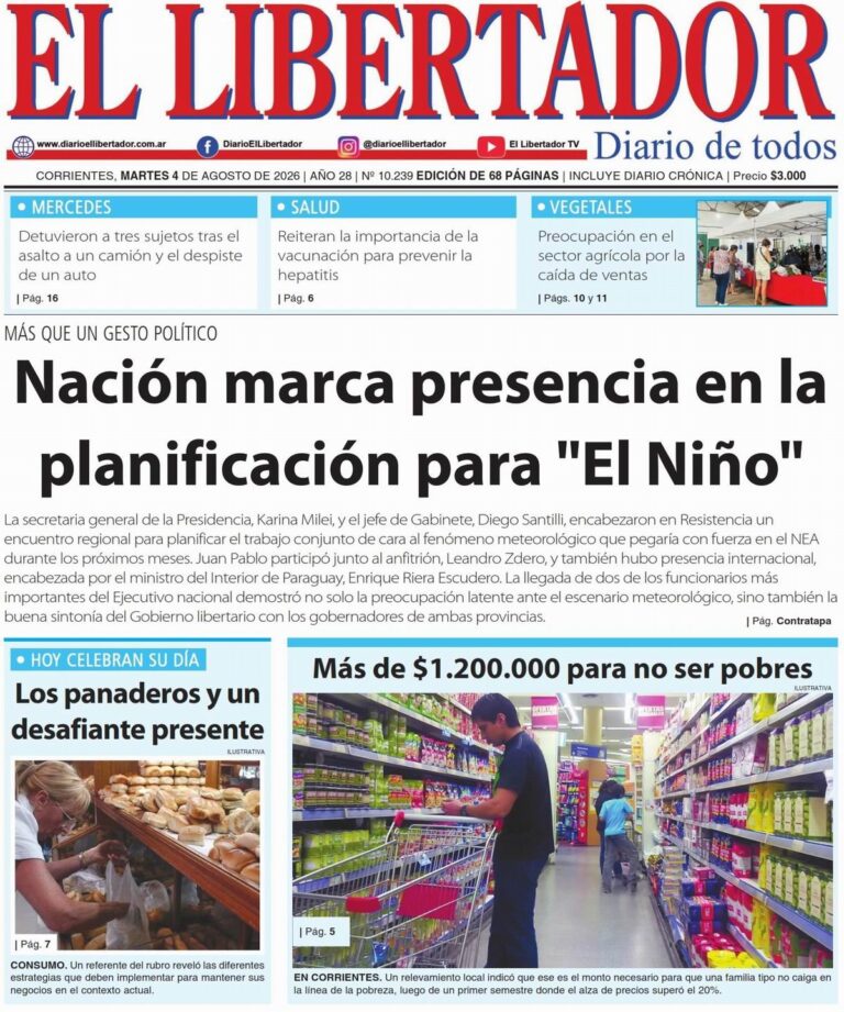 Tapa y contratapa del diario La Gaceta Correntina del 4 de agosto de 2026