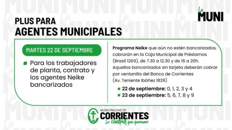 Trabajadores municipales cobrando el plus en Corrientes