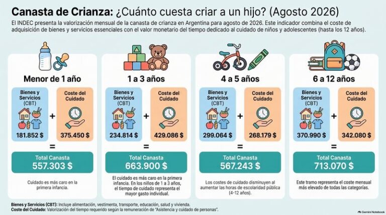 Informe del Indec sobre la Canasta de Crianza de agosto de 2026 con valores por tramo de edad