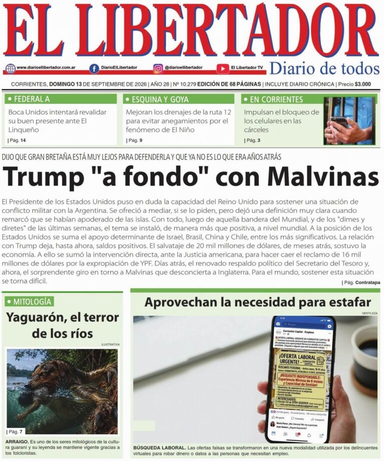 Portada de diario digital con noticias del 13 de septiembre de 2026