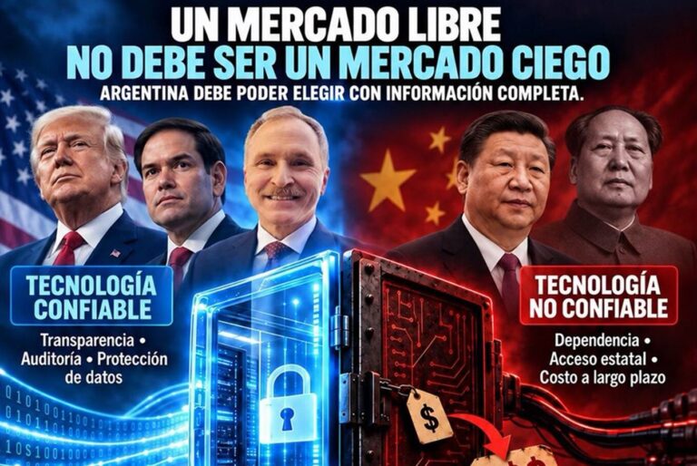 Peter Lamelas, embajador de Estados Unidos en Argentina, junto a Donald Trump y Marco Rubio en una imagen que contrapone tecnología confiable y no confiable