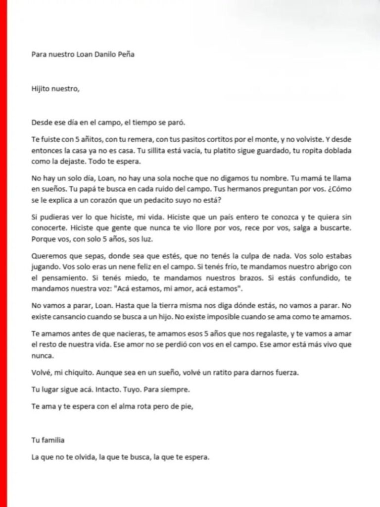 Carta abierta de la familia de Loan Danilo Peña