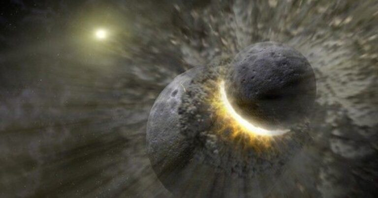 Representación artística de la formación de la Luna tras un impacto