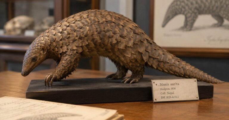 Piel de pangolín conservada en un museo desde 1836