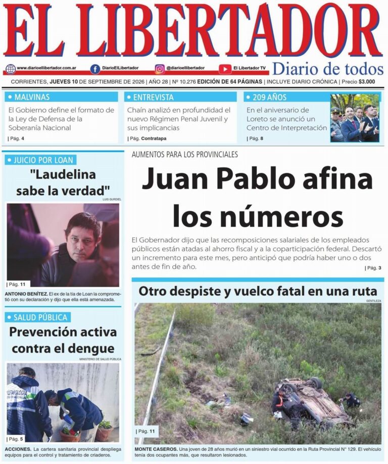 Portada del diario con las noticias del 10 de septiembre de 2026