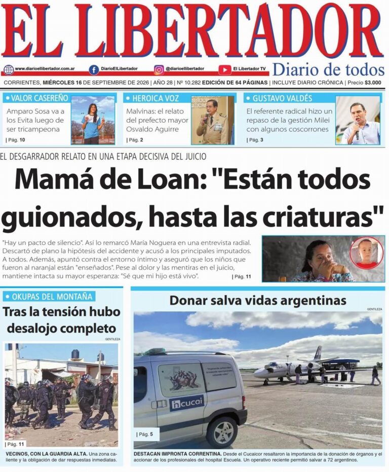 Primeras planas de los diarios de Corrientes del 16 de septiembre de 2026